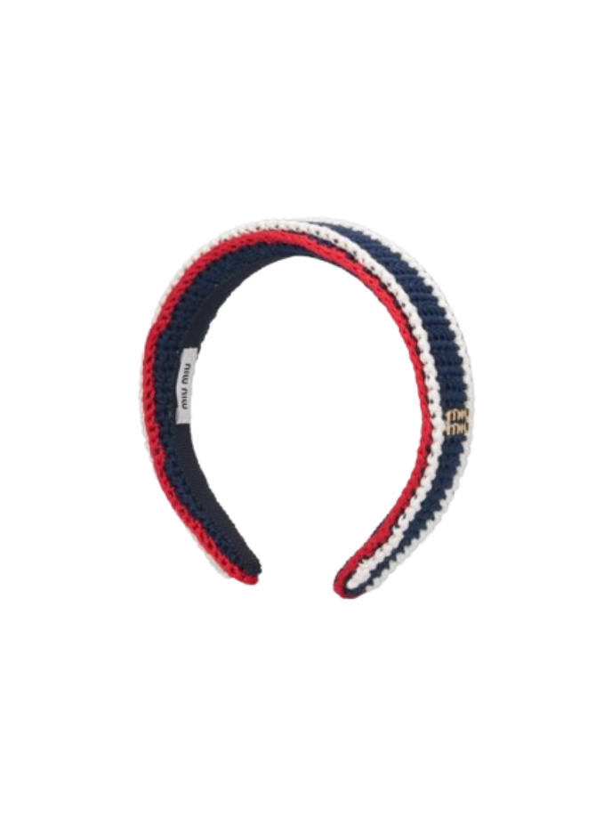 5IH109-2CWI-F0SHC (W) Miu Miu Crochet Headband Blue Ivory Red