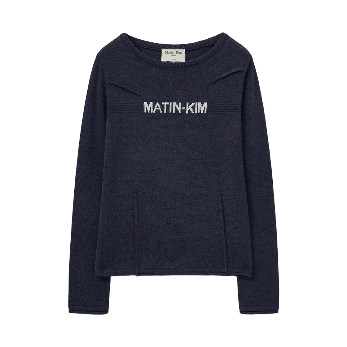 MK2577PO015MNA (W) Matin Kim Glitter Slim Logo Knit Top Navy