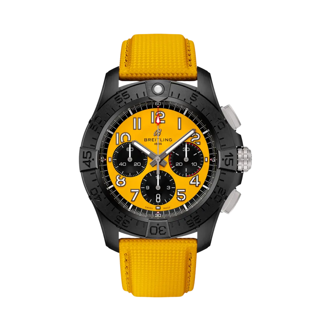 브라이틀링 어벤저 B01 나이트 미션 크로노그래프 메카니컬 44mm 엘로우 카프스킨 레더 옐로우 블랙(Breitling Avenger B01 Night Mission Chronograph SB0147101I1X1 44mm Yellow Calfskin Leather Yellow Black) - 1