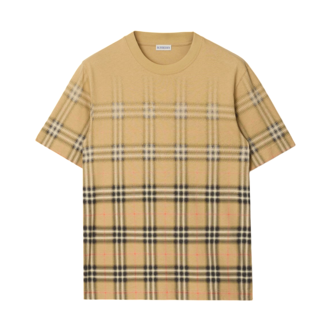 8119022 Burberry Gradient Check Cotton T-Shirt Sand Beige