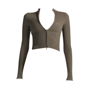 (W) NikeSKIMS Ribbed Seamless Cropped Full-Zip Jacket NSKM Dusty Oak Mist NSKM Dune