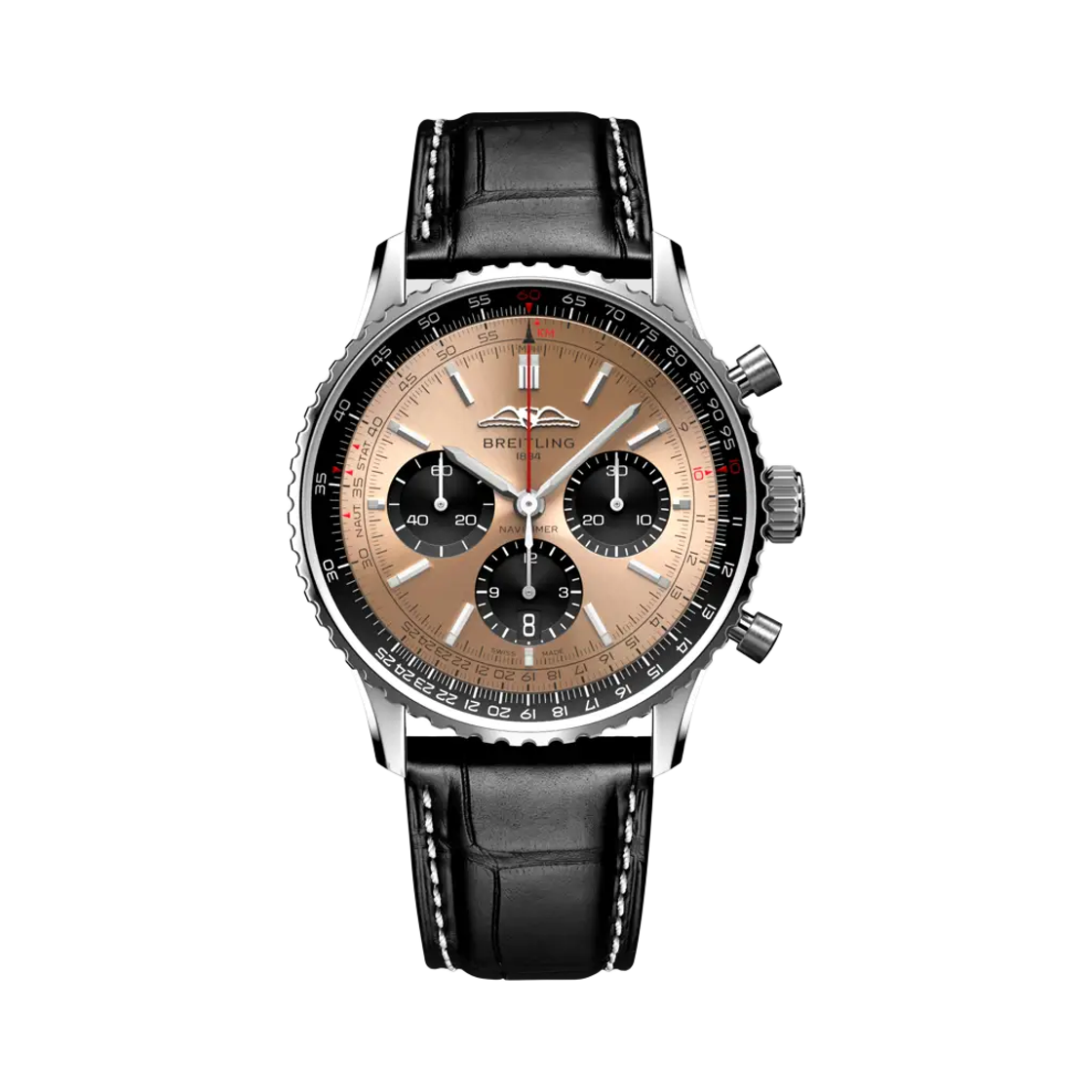 브라이틀링 내비타이머 B01 크로노그래프 메카니컬 43mm 블랙 크로커다일 레더 골드(Breitling Navitimer B01 Chronograph Mechanical 43mm Black Crocodile Leather Gold)