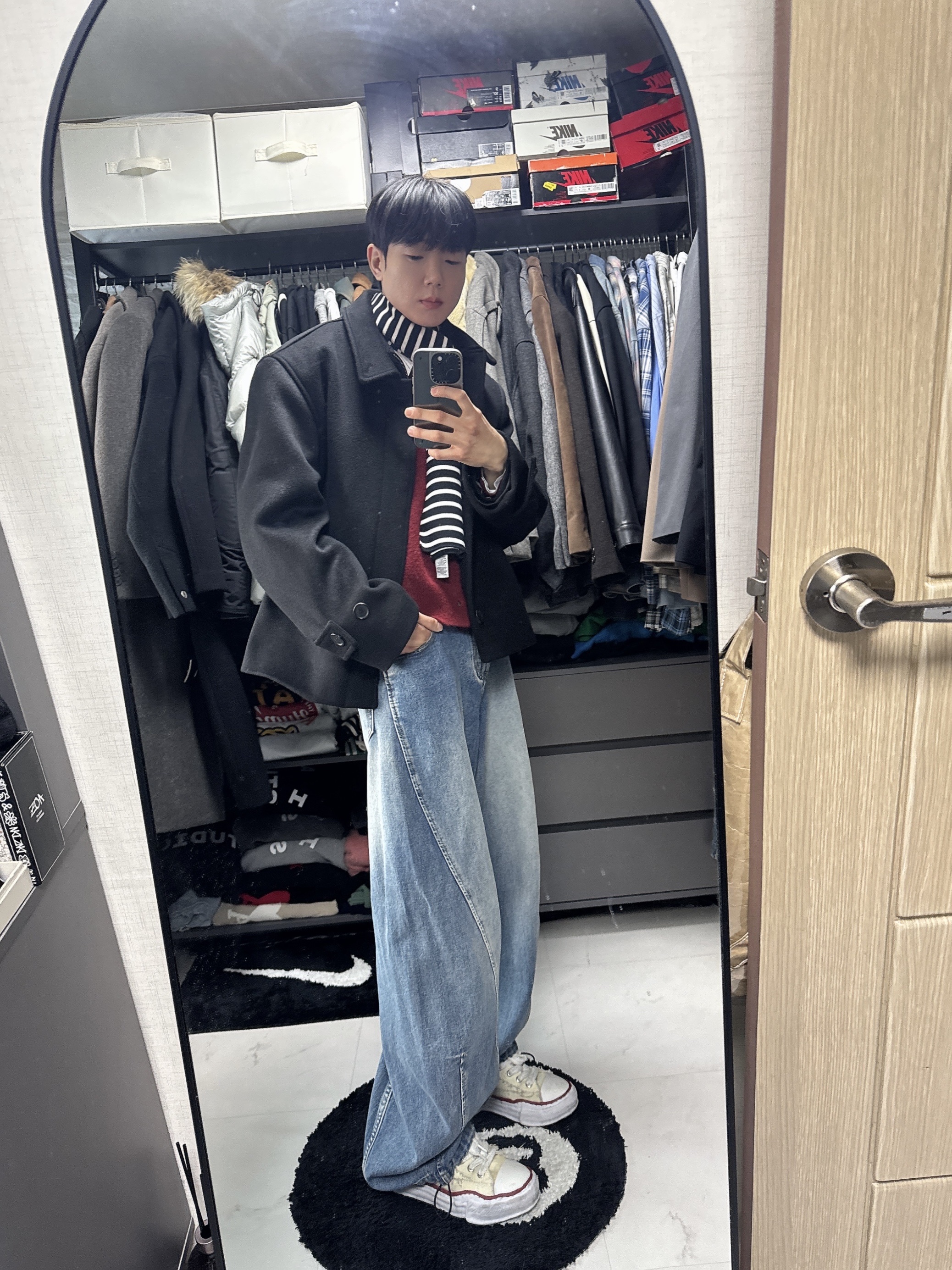 Maison Mihara Yasuhiro Peterson OG Sole Canvas Low-top Sneakers Natural, Saint James Duguay R Navy Blanc 착용 스타일 - 2