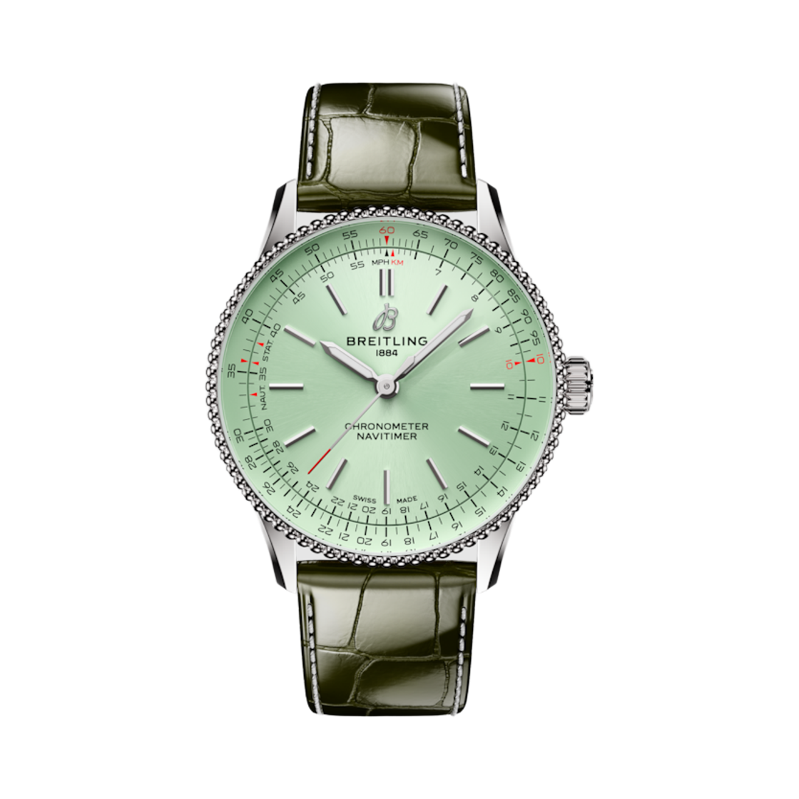 브라이틀링 내비타이머 오토매틱 36mm 그린 크로커다일 레더 그린(Breitling Navitimer Automatic 36mm Green Crocodile Leather Green) - 1