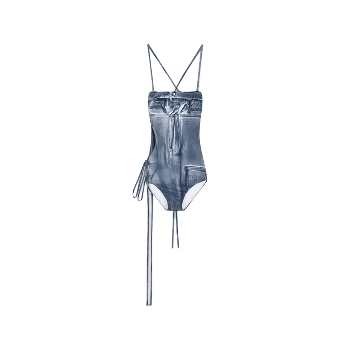 나체 우먼 데님 프린티드 스윔수트 블루 - 26SS(Nache Women Denim Printed Swimsuit Blue - 26SS)