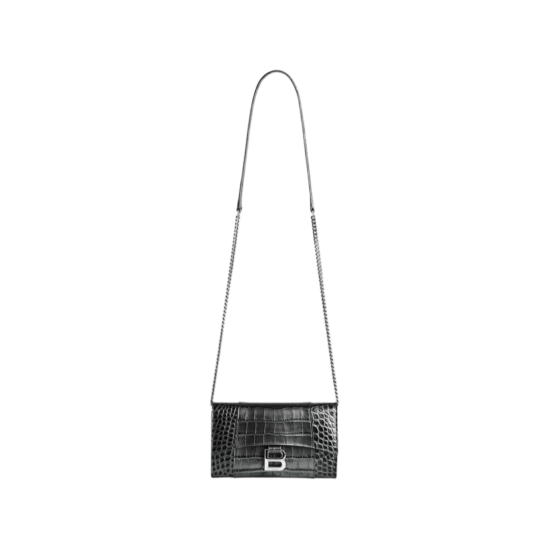 8463432ACAV1015 Balenciaga Hourglass Wallet On Chain In Gun Metal