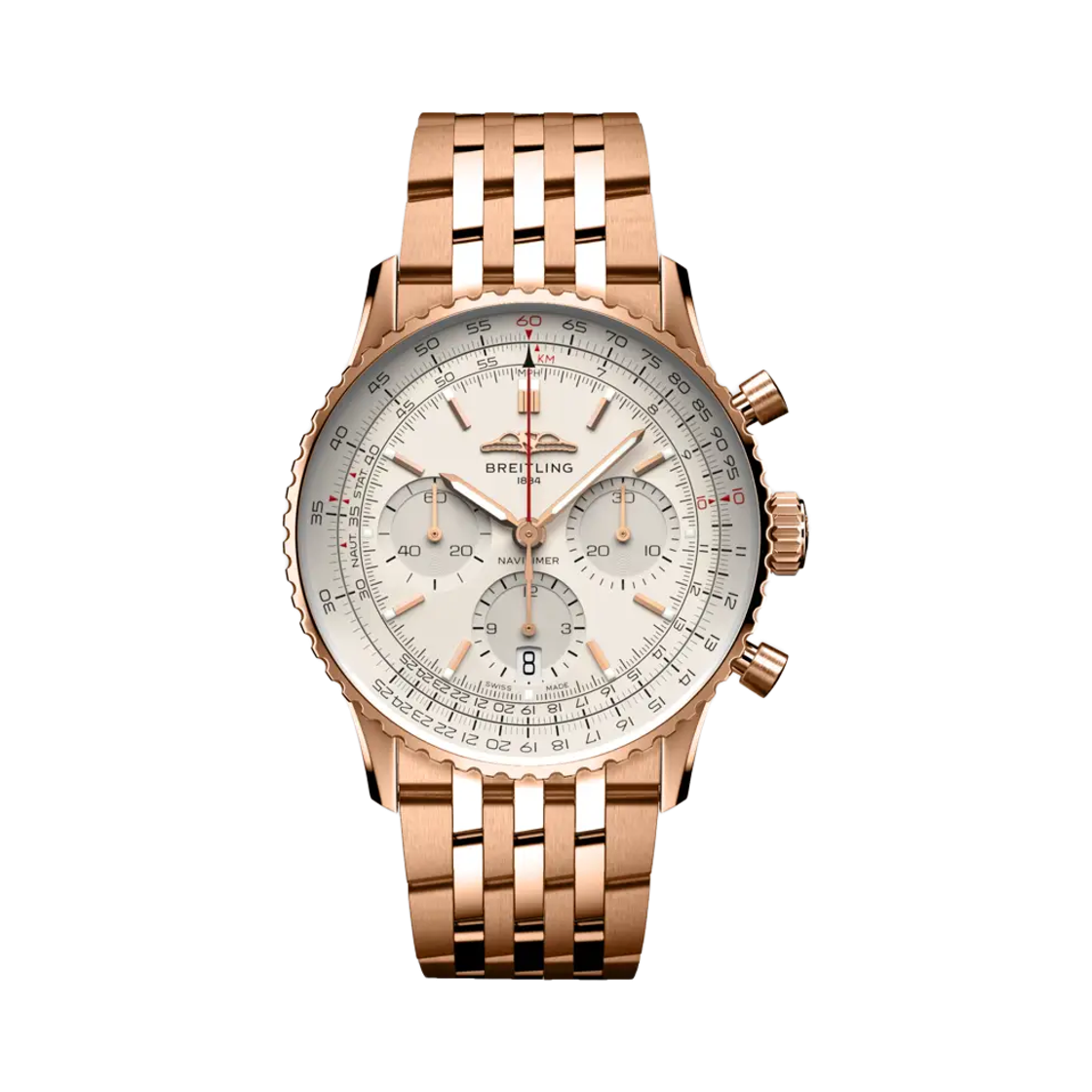 브라이틀링 내비타이머 B01 크로노그래프 메카니컬 41mm 18K 레드 골드 메탈 베이지(Breitling Navitimer B01 Chronograph Mechanical 41mm 18K Red Gold Metal Beige)