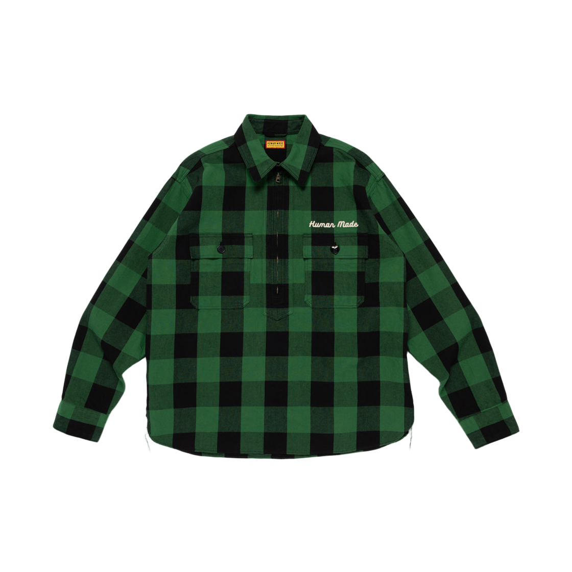 휴먼 메이드 체크 하프집 셔츠 그린
