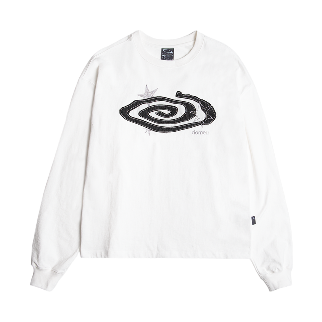 리오므 데님 아플리케 롱슬리브 티 화이트(Riomeu Denim Appliqué Long Sleeve T-shirt White)