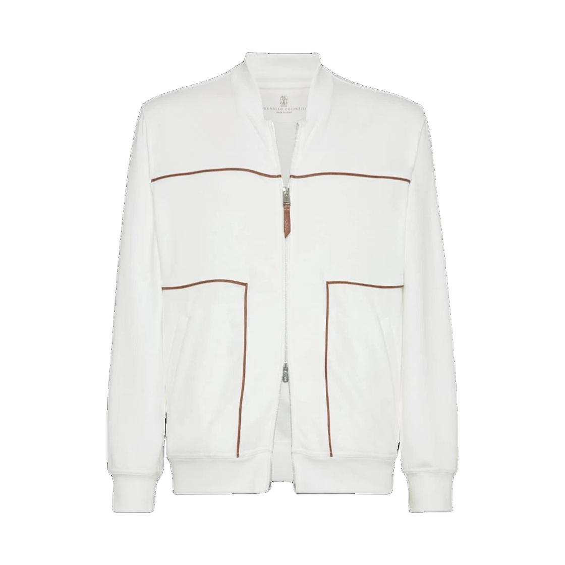 MW8639084G C7220 25S [15% 쿠폰] Brunello Cucinelli Techno Cotton French Terry Sweatshirt with Zipper and Piping Off White