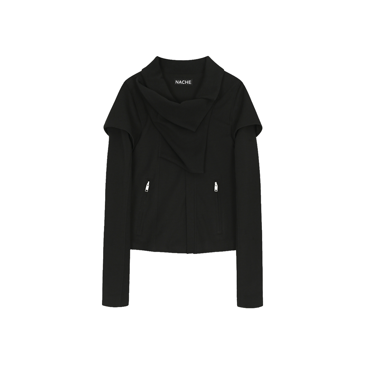 KW6BJABNH02BK Nache Women 2-Way Slim Cotton Rider Jacket Black - 26SS