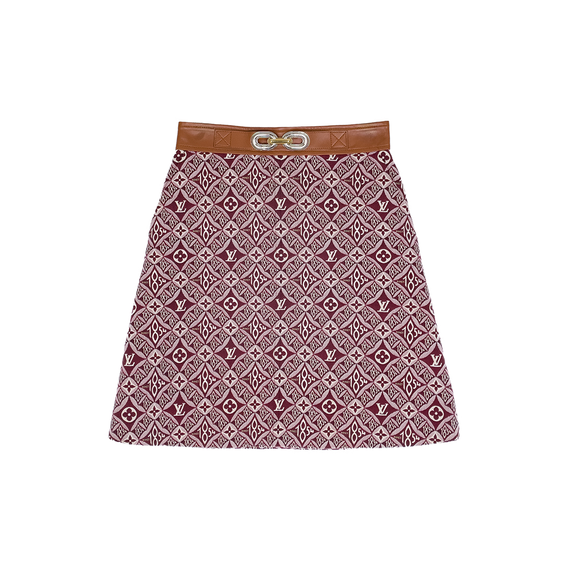 ITMEQMGVBAL6 Louis Vuitton Metallic Buckle Monogram Skirt 34 Burgundy/Camel