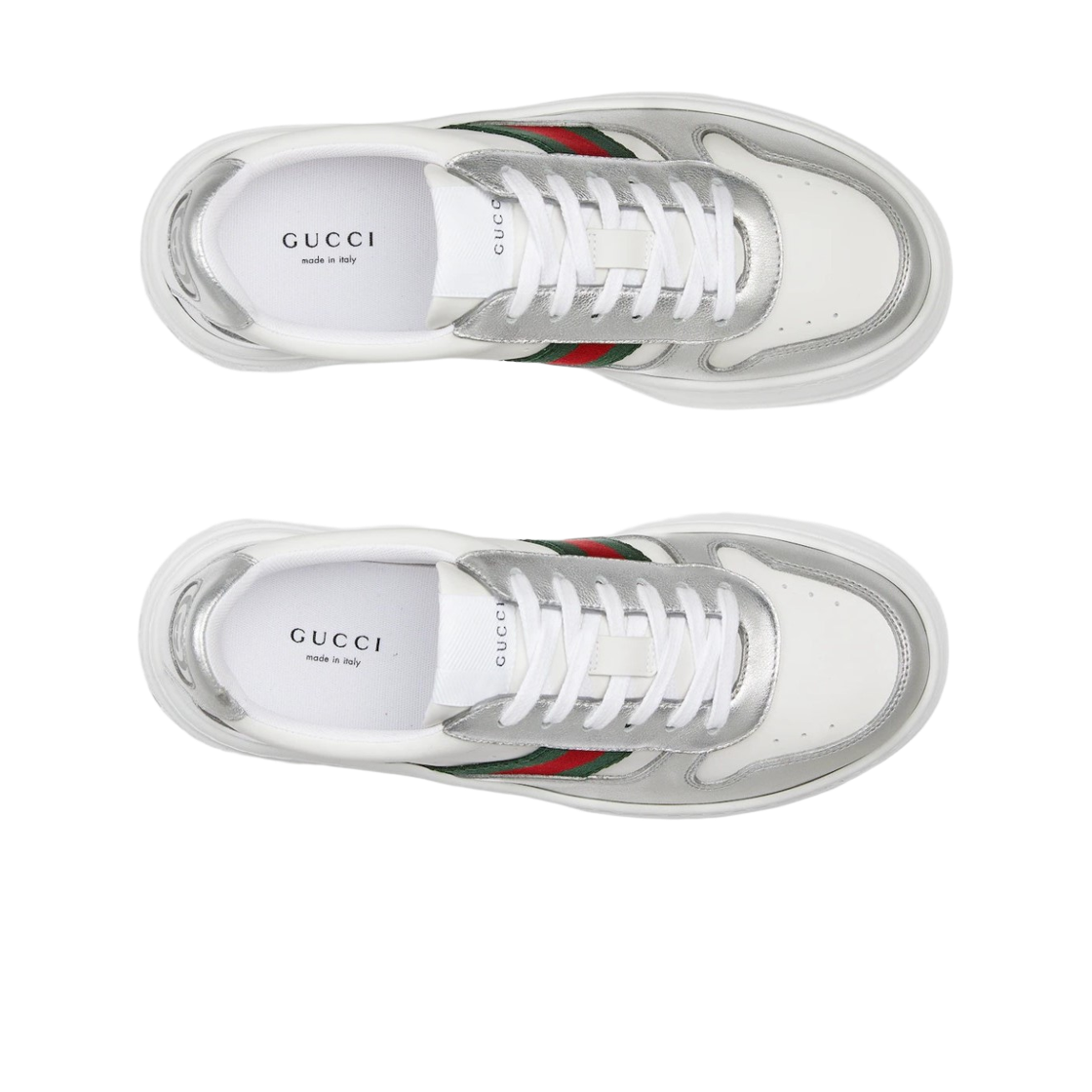 (W) 구찌 청키 스니커즈 실버 메탈릭 레더((W) Gucci Chunky Sneakers Silver Metallic Leather) - 2