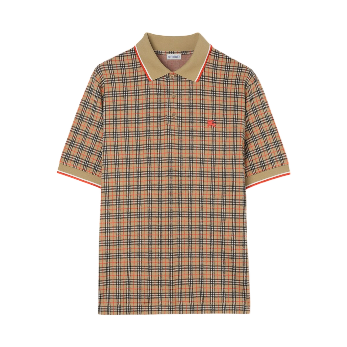 8119561 Burberry Check Cotton Blend Polo Shirt Sand Beige