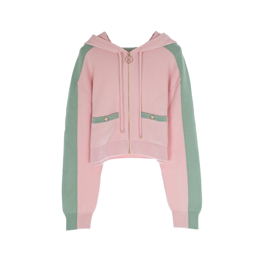 ITHA7EKSRO62 Chanel 24C Cashmere Hoodie Zip-Up 36 Pink/Light Green