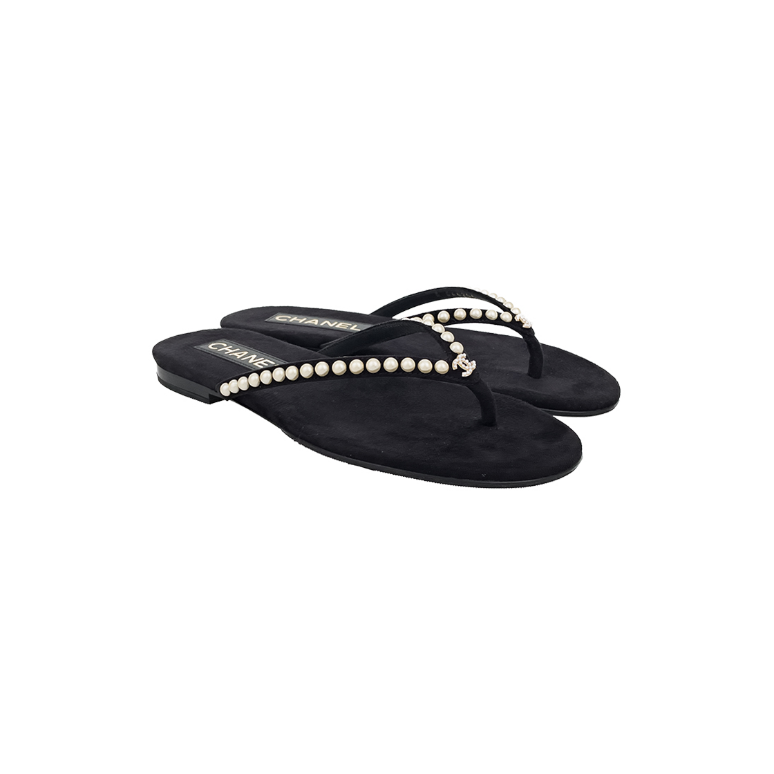 ITSS43QBF8F4 Chanel 25C Pearl CC Logo Flip-Flops 36 Black/Pearly White (6ET0161)