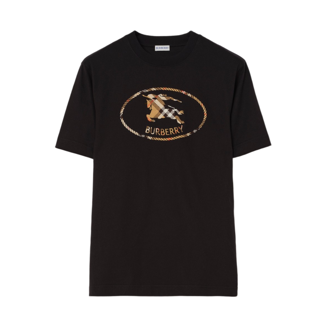 8123436 Burberry Check Knight Stamp Cotton T-Shirt Black