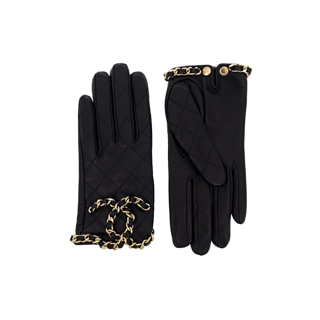 샤넬 20A 체인 CC로고 글러브 7.5 블랙 금장(6ET0301)(Chanel 20A Chain CC Logo Gloves 7.5 Black with Gold Hardware)