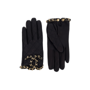 Chanel 20A Chain CC Logo Gloves 7.5 Black with Gold Hardware