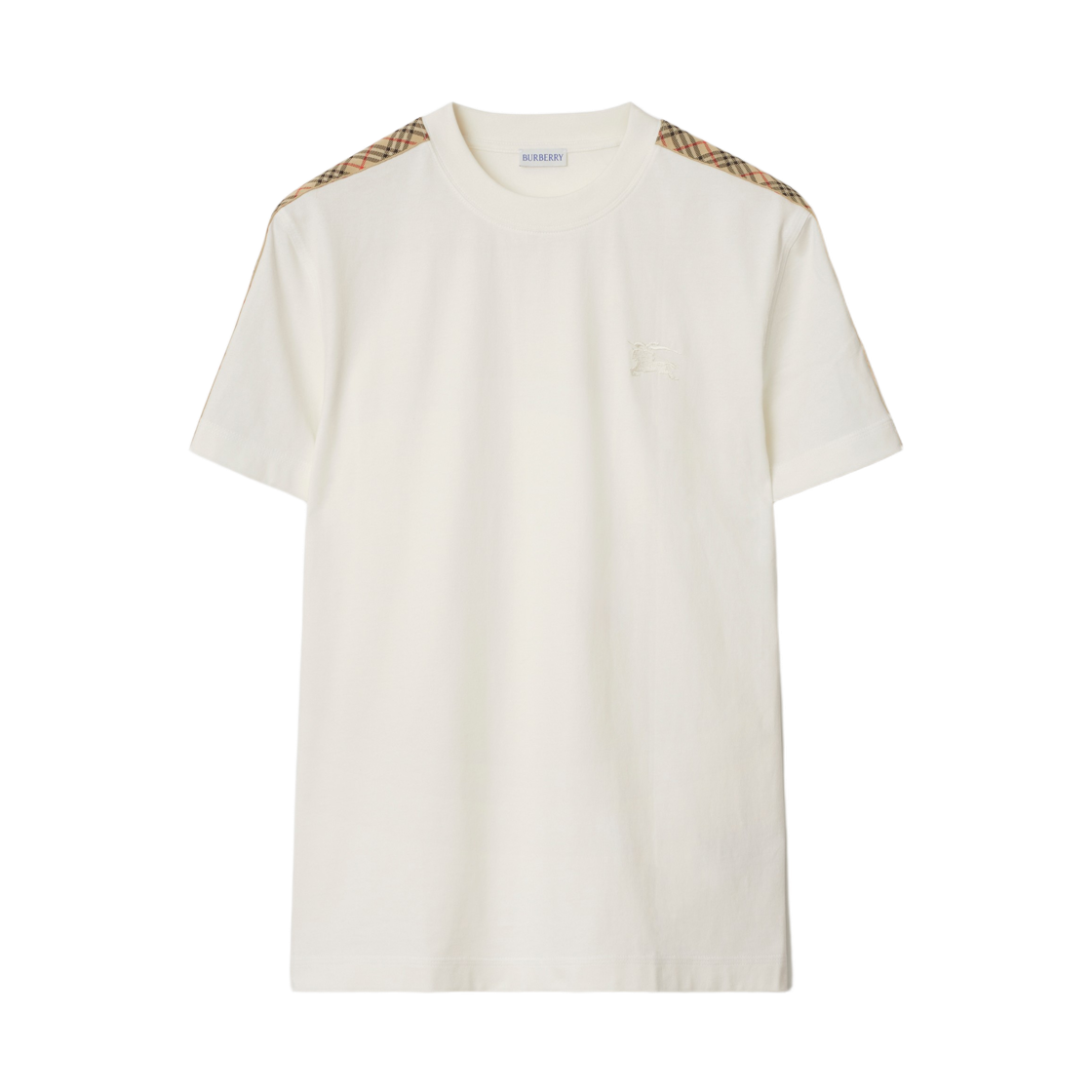 8106246 Burberry Check Trim Cotton T-Shirt Chalk White
