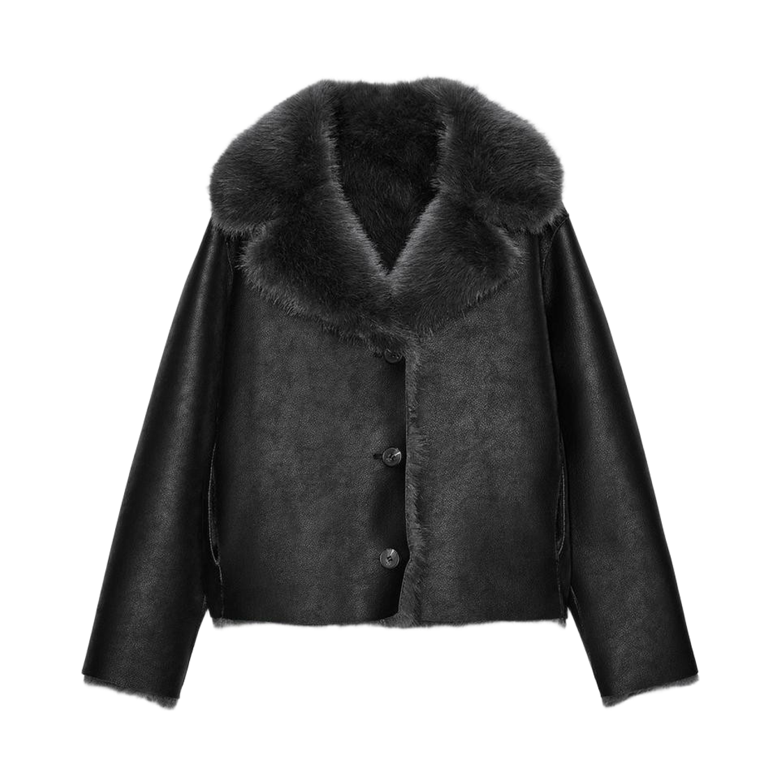 (W) 자라 리버시블 포우 퍼 숏 코트 블랙((W) Zara Reversible Faux Fur Short Coat Black) - 2