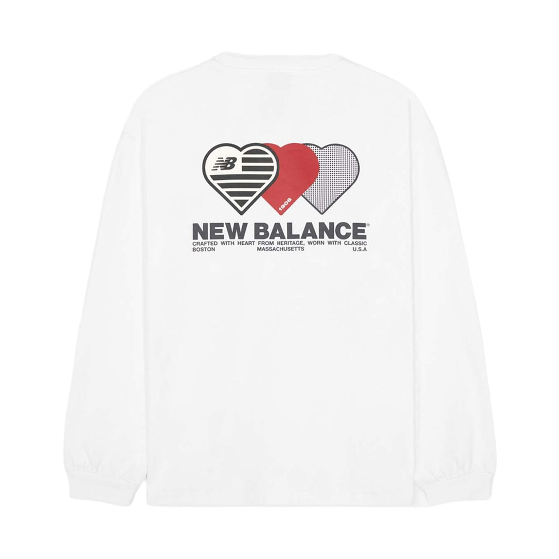 NBNDG2A013-10 New Balance The Valentine Over Fit Heart Graphic Long Sleeve T-Shirt White