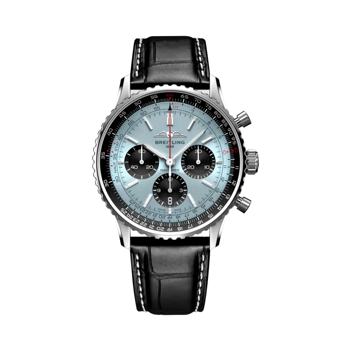 브라이틀링 내비타이머 B01 크로노그래프 메카니컬 43mm 블랙 크로커다일 레더 블루(Breitling Navitimer B01 Chronograph Mechanical 43mm Black Crocodile Leather Blue)