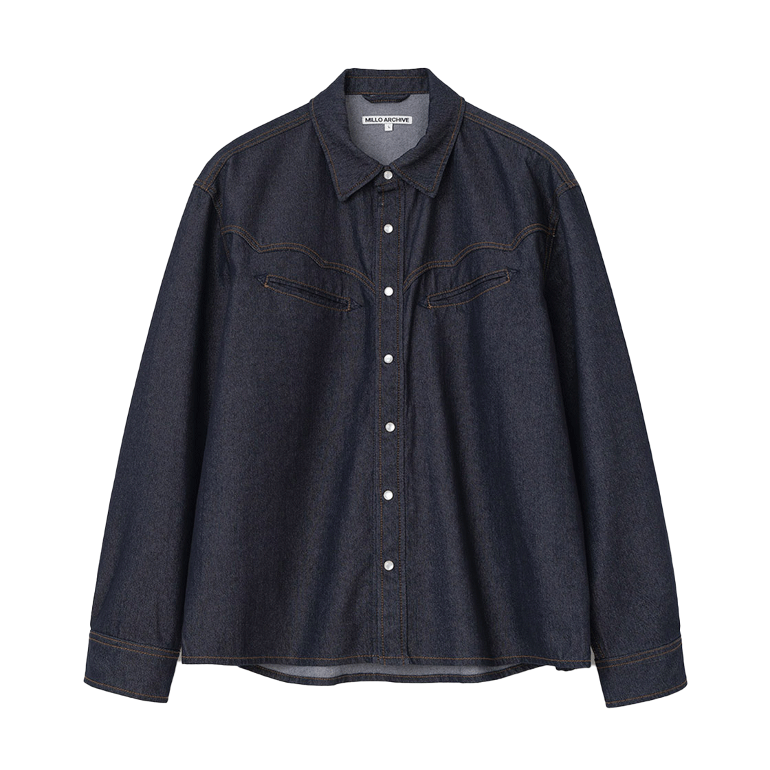 ML727MTB Millo Archive Curved Pocket Cowboy Denim Shirt Indigo Blue