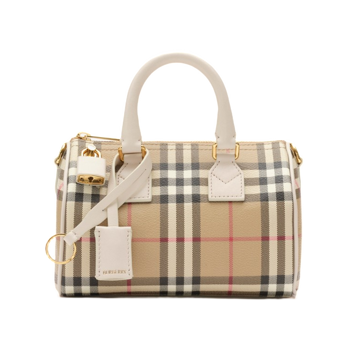 8125107 Burberry Mini Check Bowling Bag Vintage Check Soap Beige