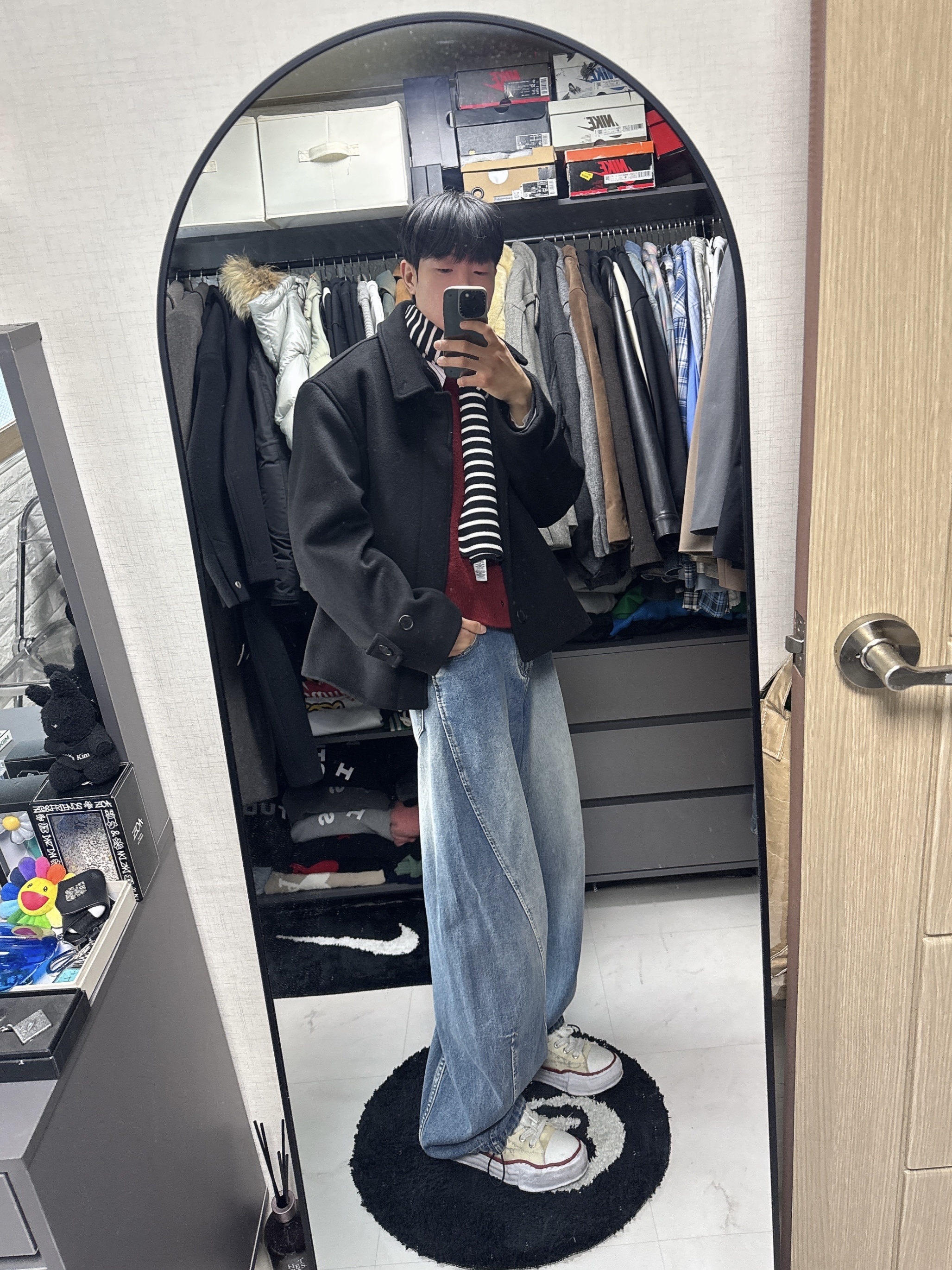 Maison Mihara Yasuhiro Peterson OG Sole Canvas Low-top Sneakers Natural, Saint James Duguay R Navy Blanc 착용 스타일 - 1