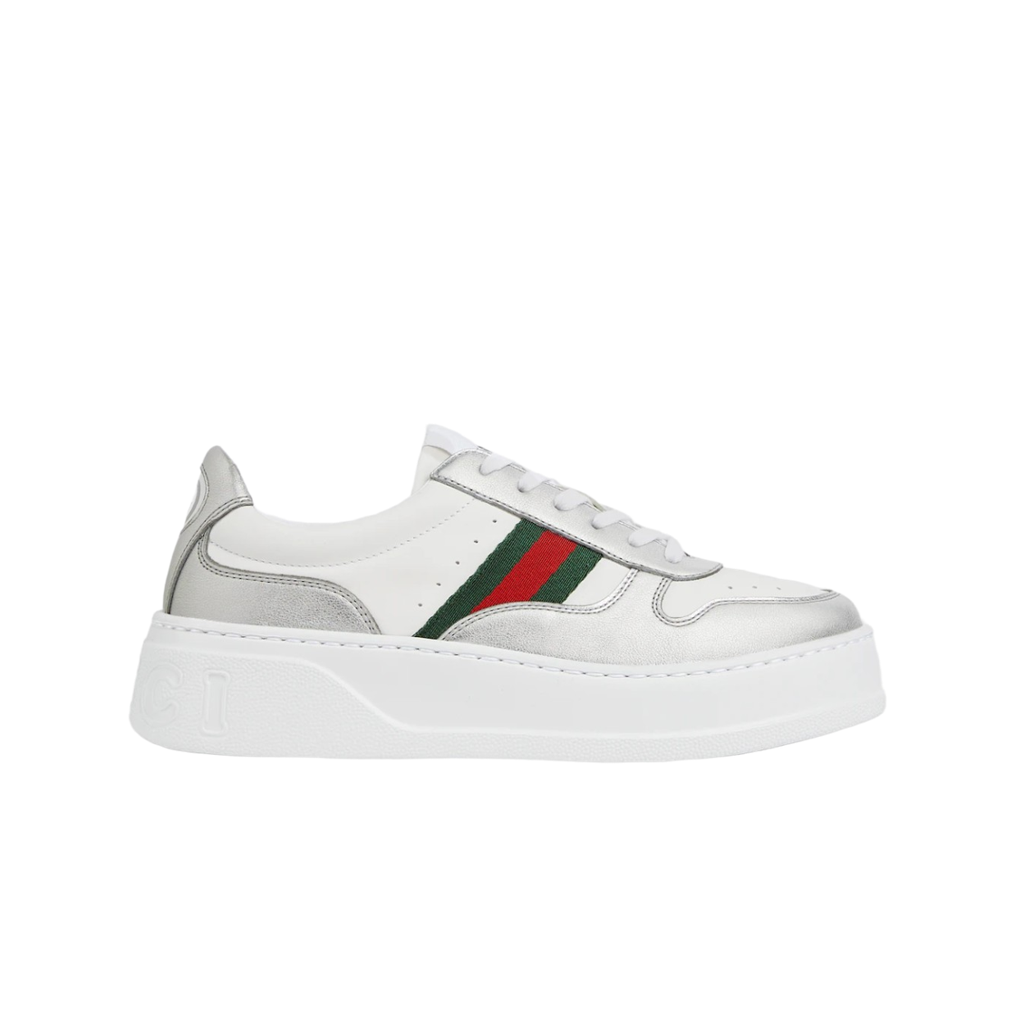 (W) 구찌 청키 스니커즈 실버 메탈릭 레더((W) Gucci Chunky Sneakers Silver Metallic Leather) - 1