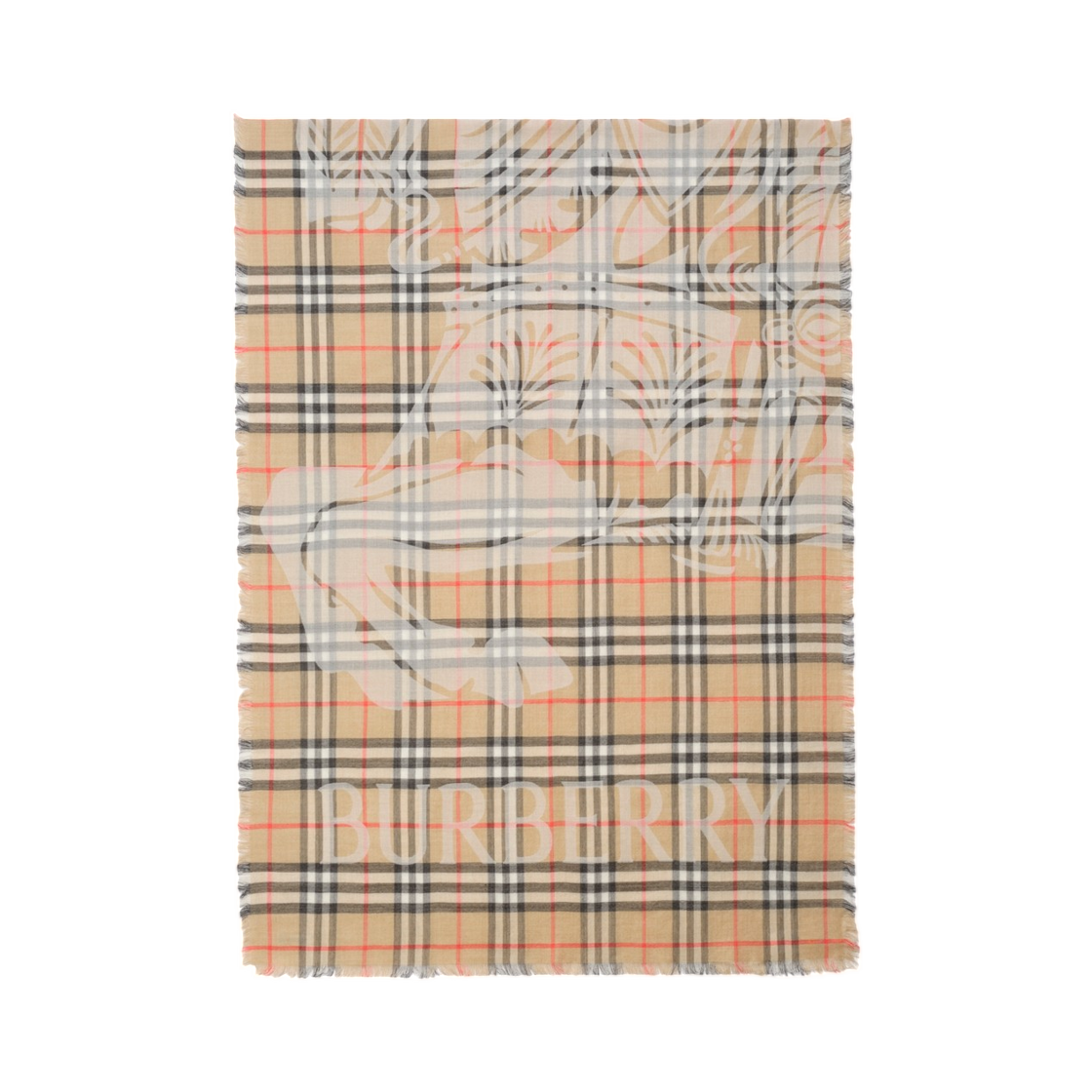 8117905 Burberry Wide EKD Check Wool Silk Scarf Sand Beige