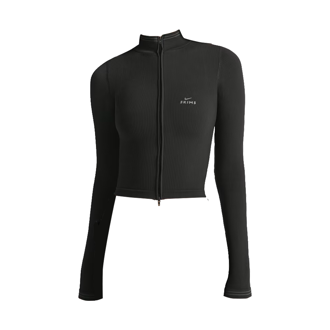 (W) 나이키스킴스 골지 심리스 크롭 풀집 재킷 NSKM 옵시디언 NSKM 아머((W) NikeSKIMS Ribbed Seamless Cropped Full-Zip Jacket NSKM Obsidian NSKM Armor)