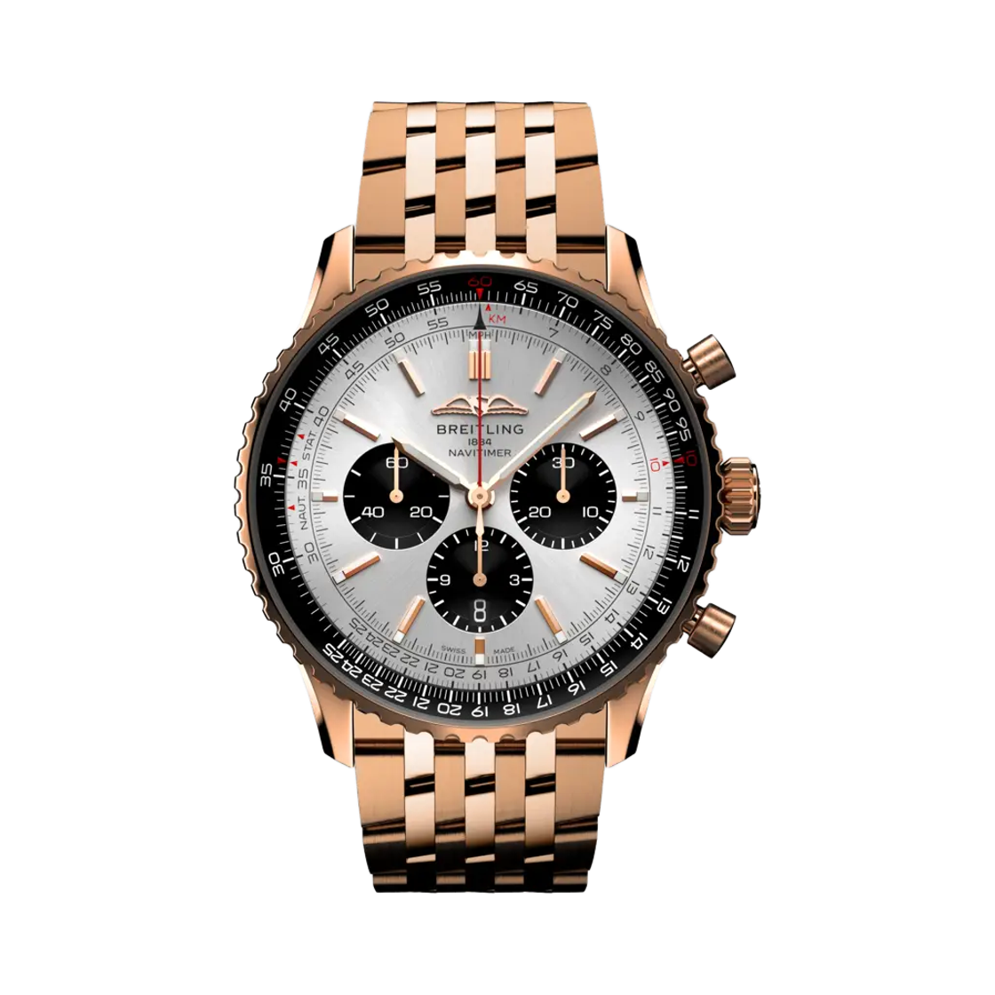 브라이틀링 내비타이머 B01 크로노그래프 메카니컬 46mm 메탈 18K 레드 골드 화이트(Breitling Navitimer B01 Chronograph Mechanical 46mm Metal 18K Red Gold White) - 1