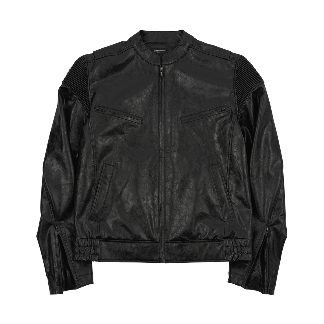 파프롬왓 파 페이크 크랙드 텍스처 레더 재킷(Farfromwhat Far Faux Cracked Texture Leather Jacket)
