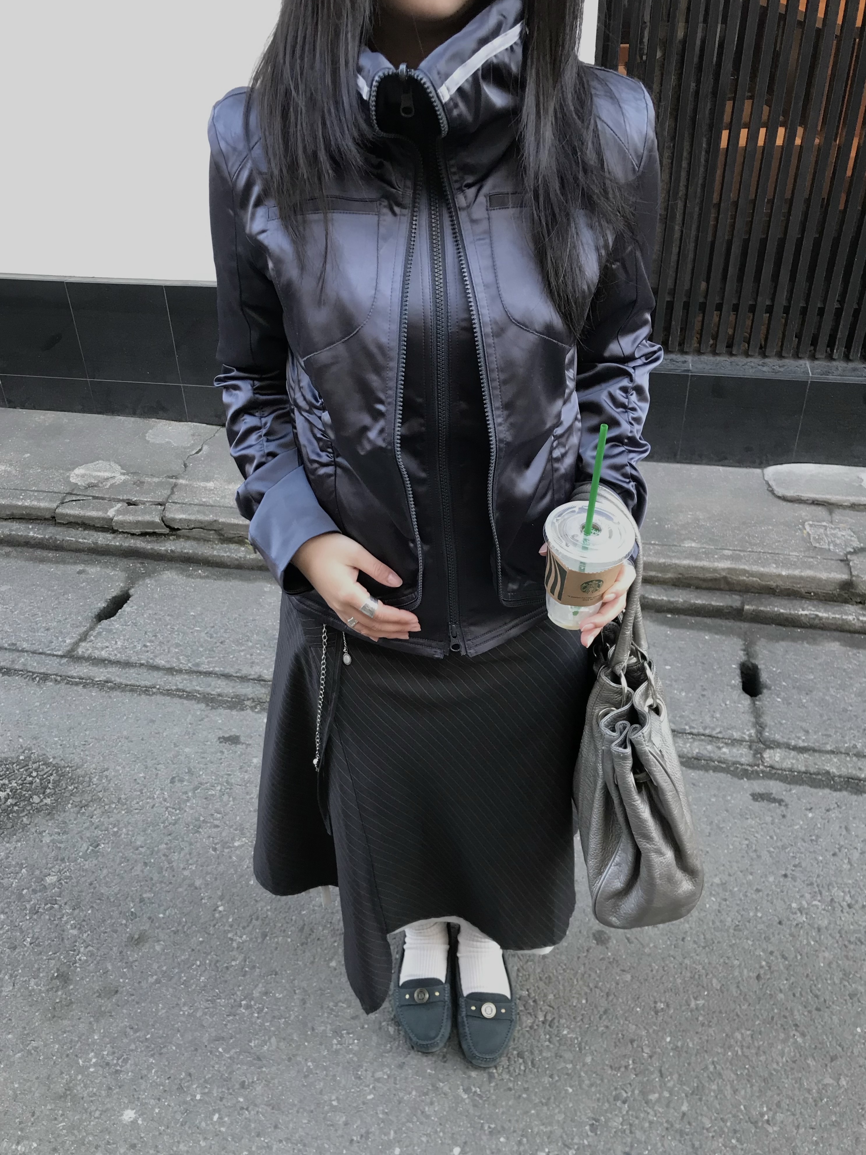 (W) Mischief Moto Zip Jacket Charcoal 착용 스타일 - 1
