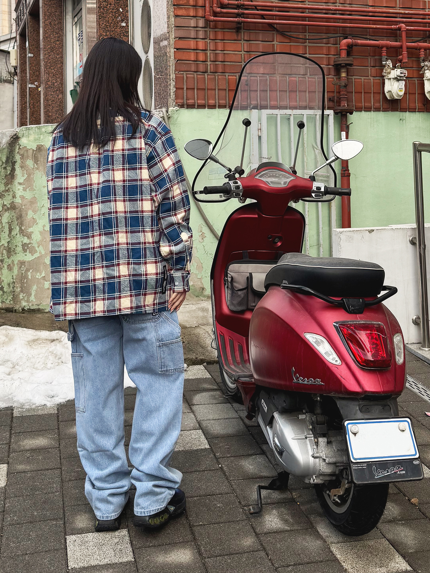 QT8 GARMENTS Rustic Core Flannel Check Shirt Blue, QT8 Garments TL Denim Carpenter Pant Blue 착용 스타일 - 3