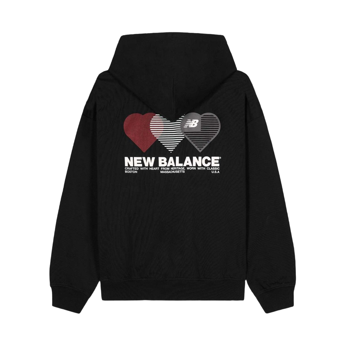 NBN0G2A033-19 New Balance The Valentine Over Fit Heart Graphic Hoodie Black
