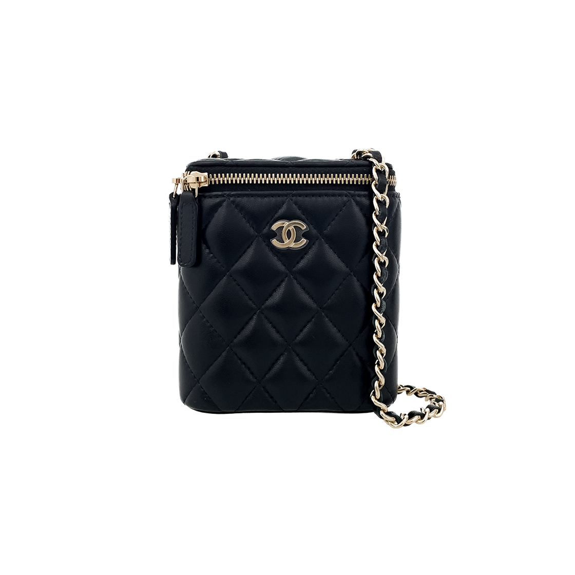 ITHPHACTMDO7 Chanel Vanity Chain Crossbody Bag in Black Champagne Gold Lambskin (6ET0240)