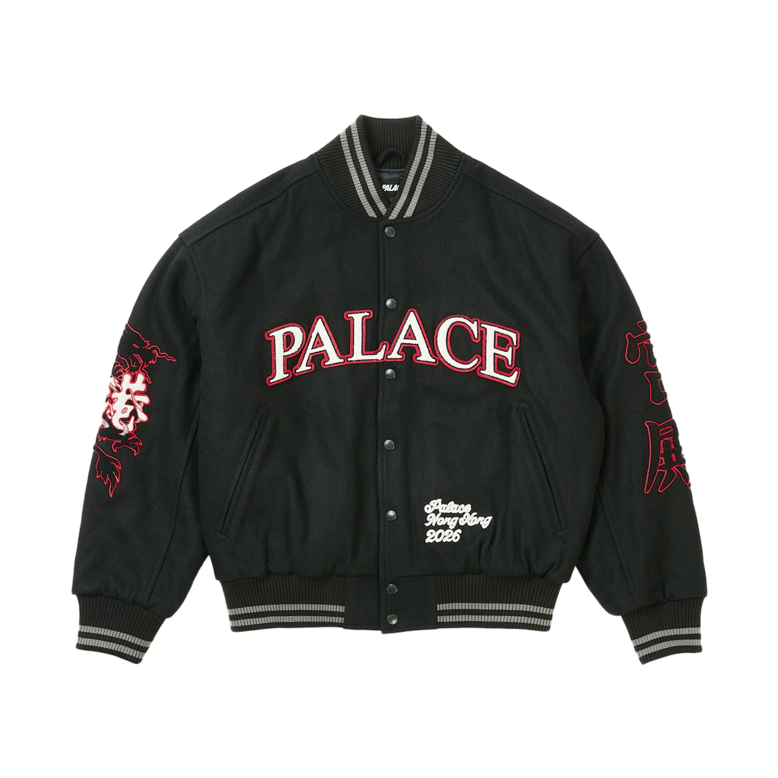 팔라스 홍콩 바시티 자켓 블랙 - 26SS(Palace Hong Kong Varsity Jacket Black - 26SS)