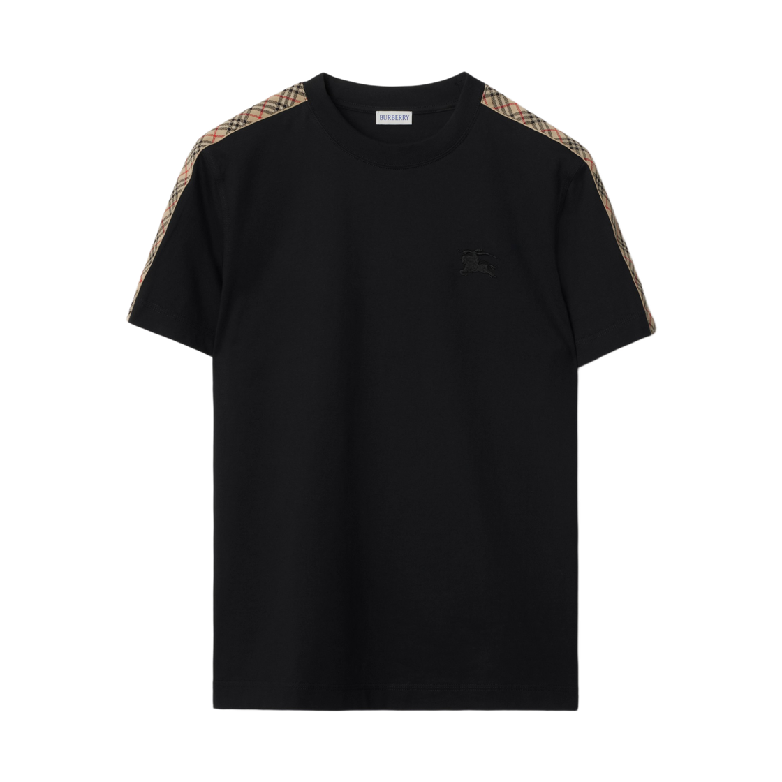 버버리 체크 트리밍 코튼 티셔츠 블랙(Burberry Check Trim Cotton T-Shirt Black)