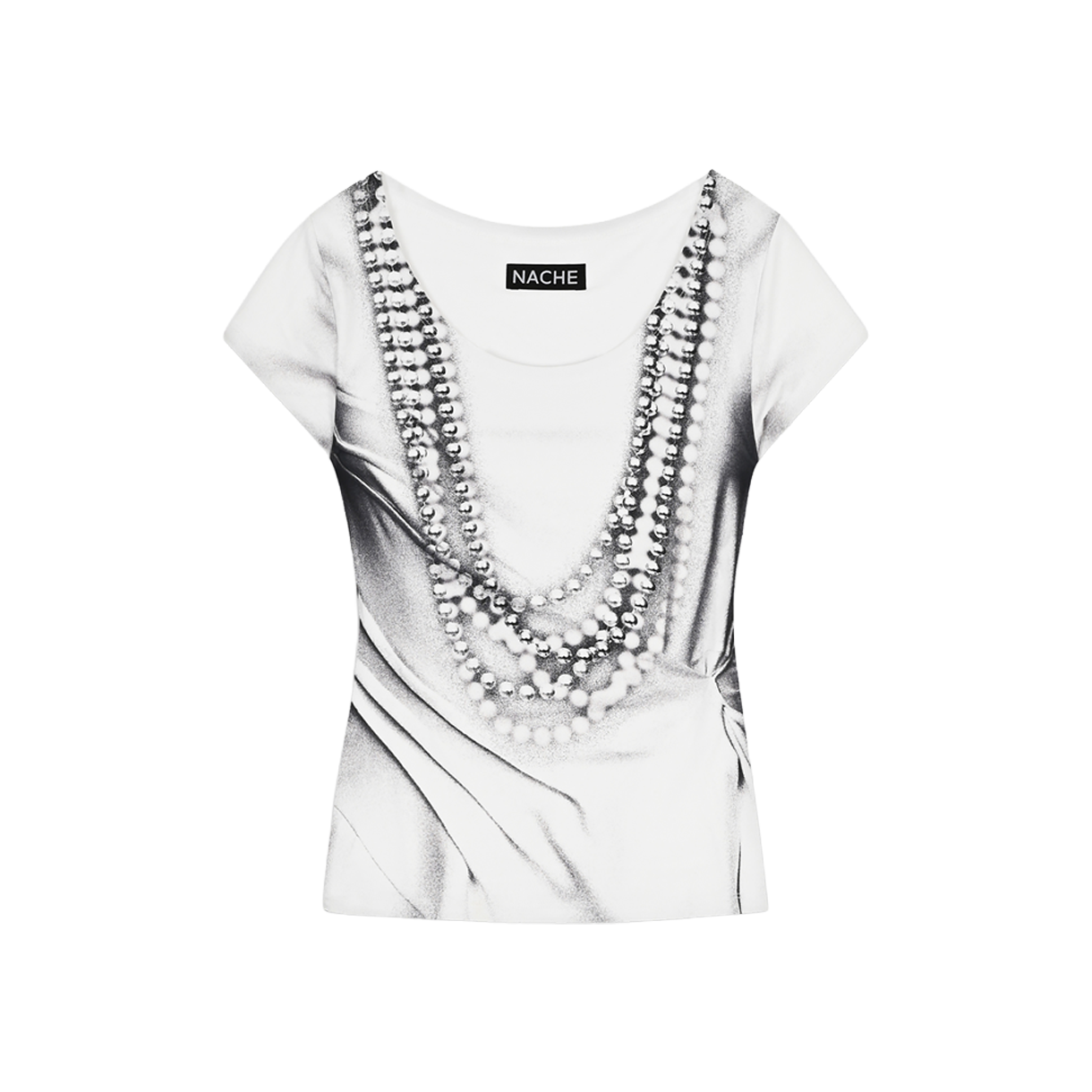 나체 우먼 펄 네클리스 프린티드 티셔츠 아이보리 - 26SS(Nache Women Pearl Necklace Printed T-Shirt Ivory - 26SS)