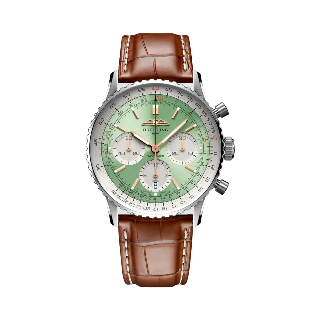 AB0139211L1P1 Breitling Navitimer B01 Chronograph Mechanical 41mm Gold Brown Crocodile Leather Green