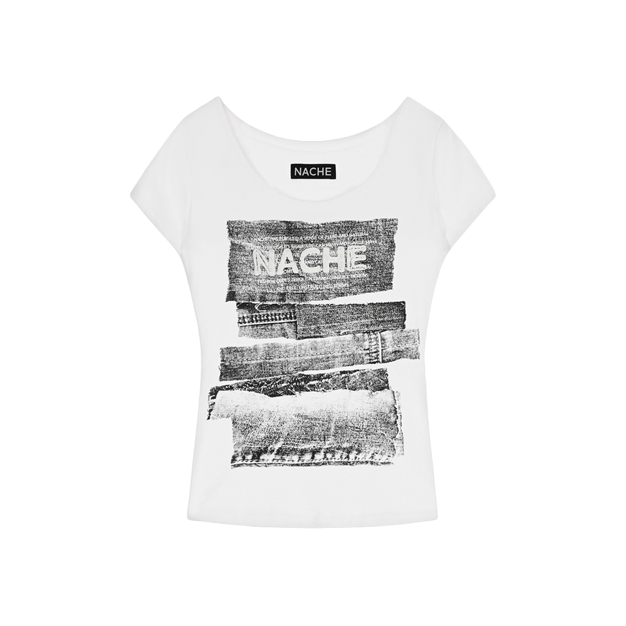 나체 우먼 콜라주 로고 프린티드 티셔츠 아이보리 - 26SS(Nache Women Collage Logo Printed T-Shirt Ivory - 26SS)