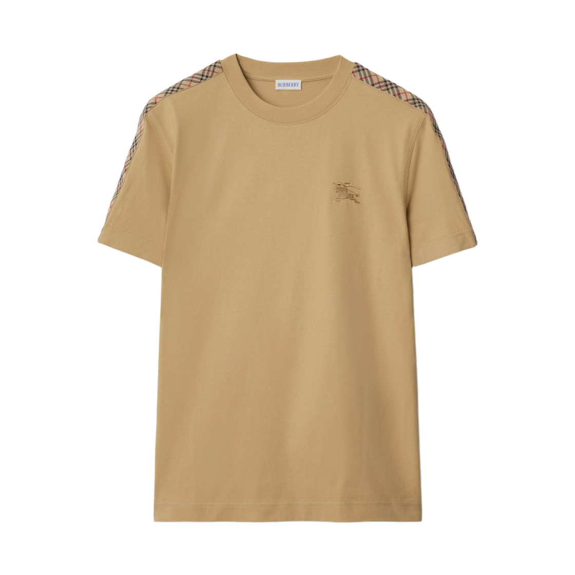 8106247 Burberry Check Trim Cotton T-Shirt Flax Beige