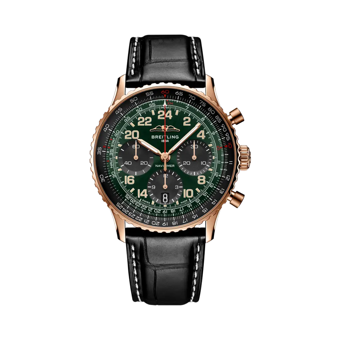 RB12302A1L1P1 Breitling Navitimer B12 Chronograph Cosmonaute Mechanical 41mm Black Crocodile Leather Green