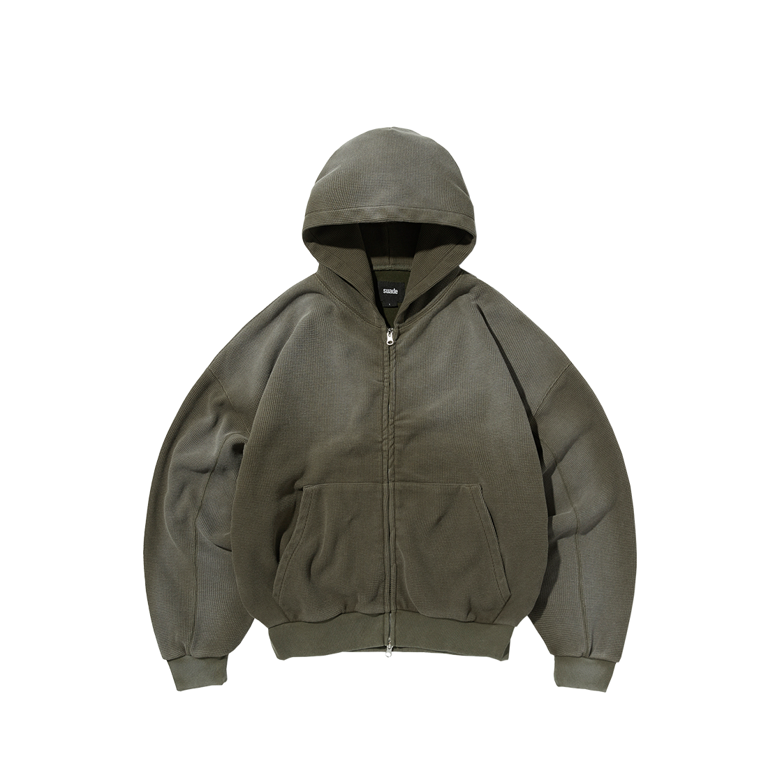 SDFSTO516KH Suade Washed Thermal Hood Zip Up Khaki