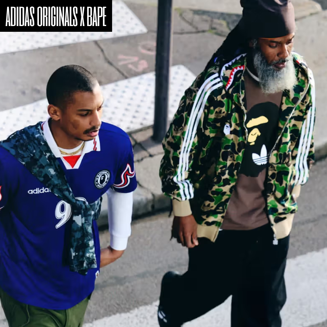 Adidas x BAPE Shark Denim Shorts Black - KR Sizing, Adidas x BAPE Jacquard Pants Black - KR Sizing 착용 스타일 - 2