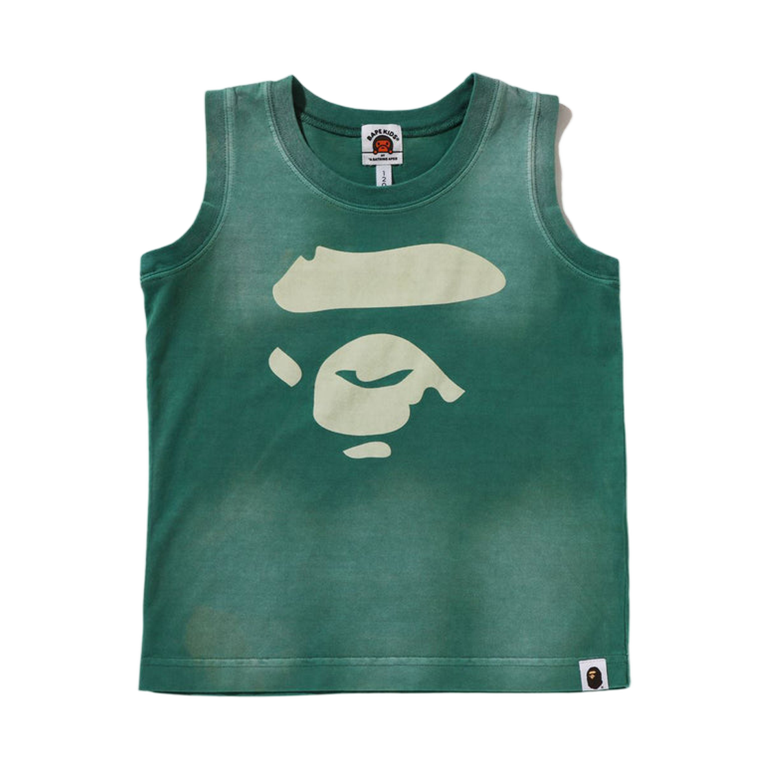(키즈) 베이프 에이프 페이스 워시드 이펙트 탱크탑 그린((Kids) BAPE Ape Face Washed Effect Tank Top Green)