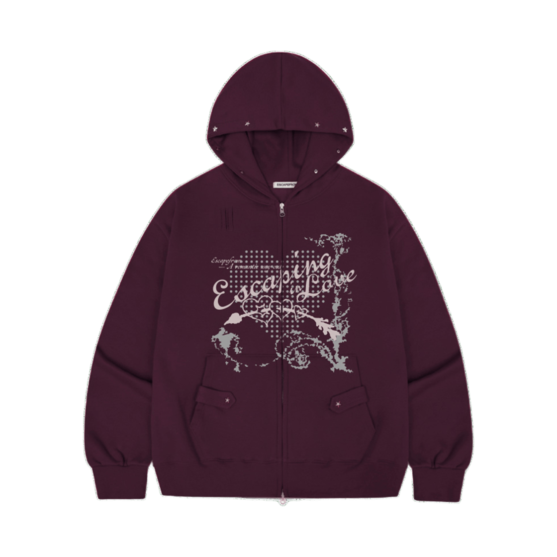 E261THZ011BG Escapefrom Escaping in Love Print Star Rivet Brushed Two-Way Zip Hoodie